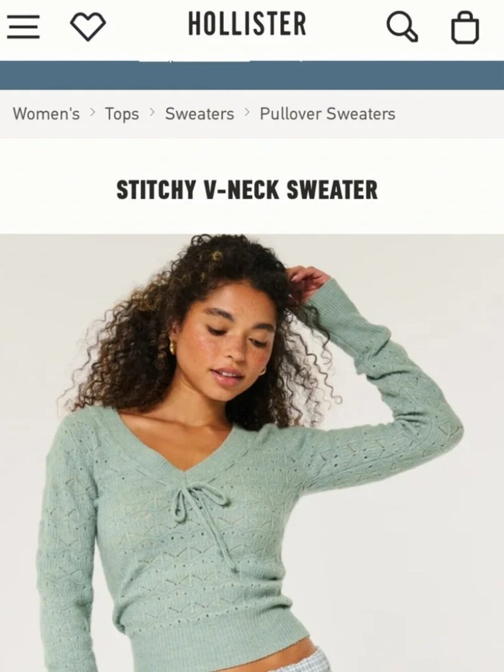 Hollister Sage Green Stretchy V Neck Soft Sweater size L